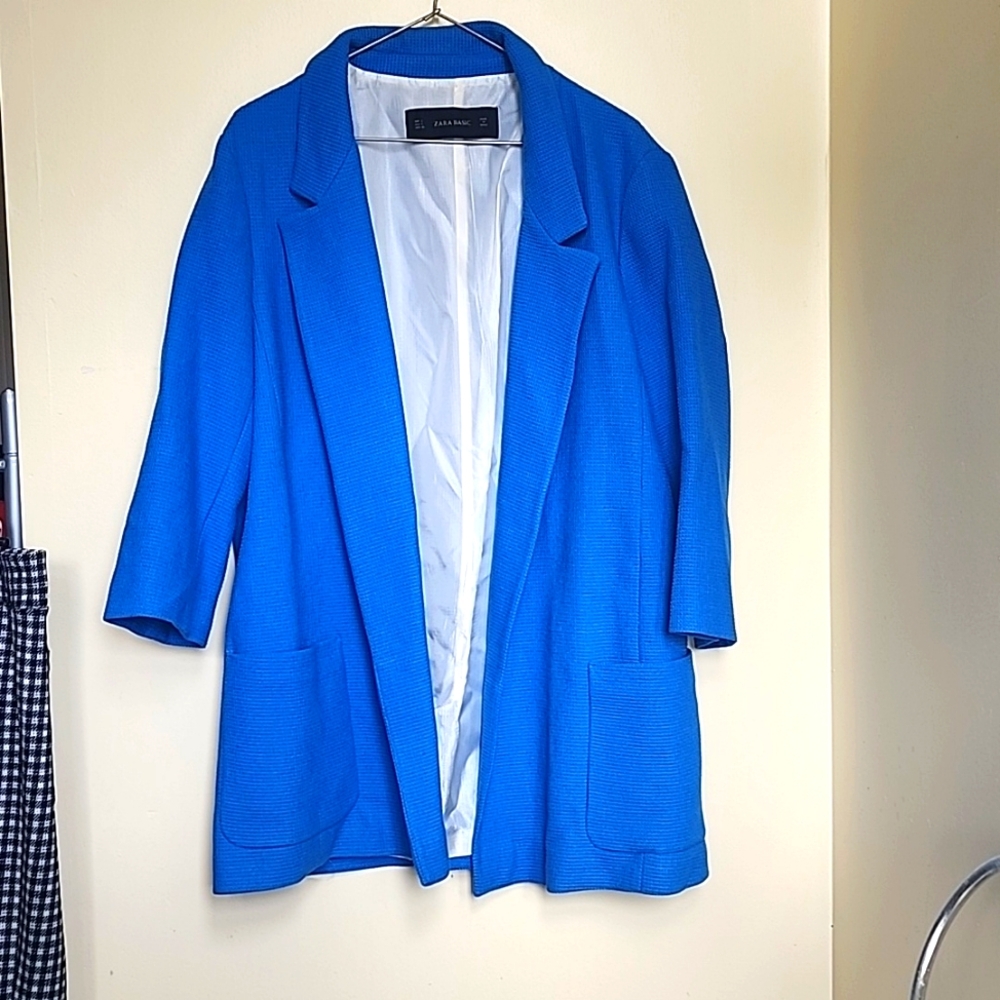 Oversized Zara blazer in blue. 3/4 sleeve
